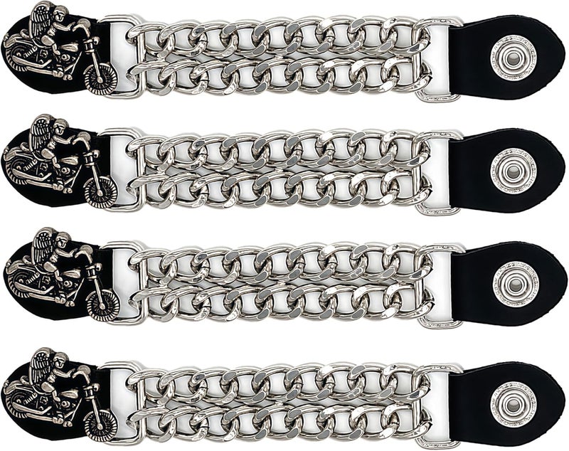Mirthcos Motorcycle Vest Extenders for Men & Women - 4 PCS Leather Vest Extensions for Biker - Durable Double Chrome Chains - Image 1
